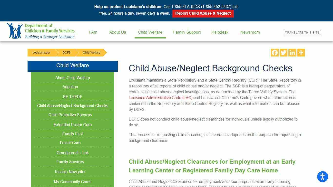 Child Abuse/Neglect Background Checks | Louisiana Department of Children & Family Services